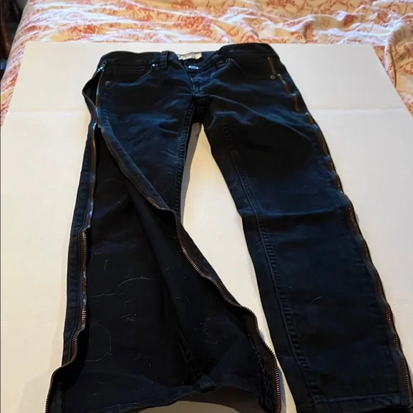 Free People Black Denim with Zipper Detail. - Picture 4 of 7